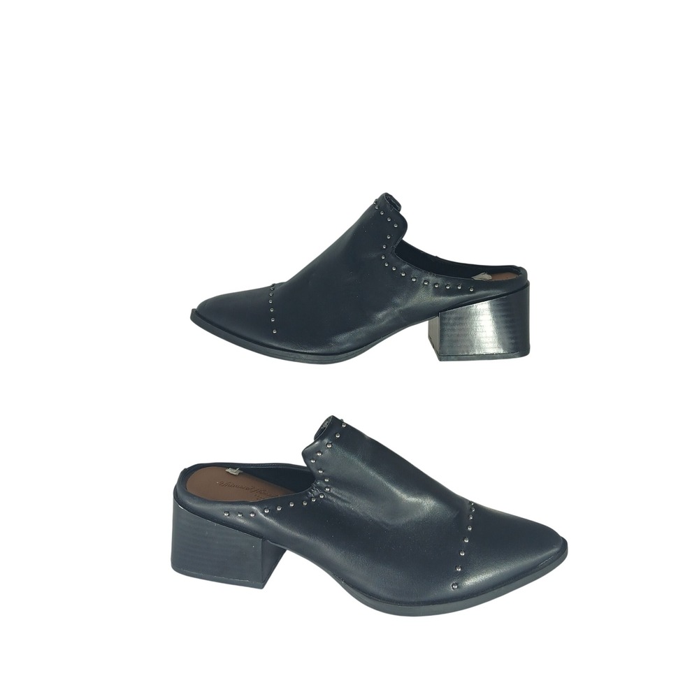 Universal Thread Heeled Mules 7.5 Black Studded Pointed Toe Block Heel Western